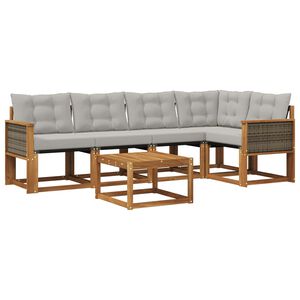 vidaXL Outdoor-Sofagarnitur mit Kissen 6 pcs Nat&uuml;rlich und Hellgrau