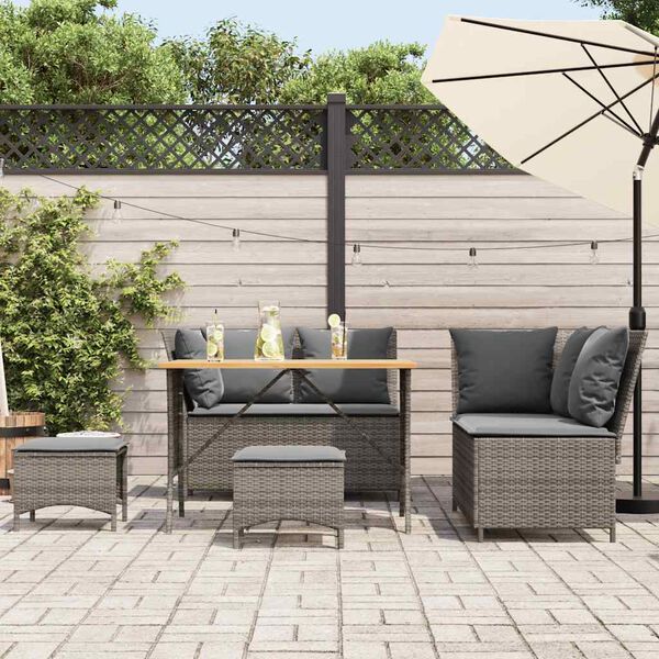 vidaXL 5-tlg. Garten-Sofagarnitur mit Kissen Grau Poly Rattan