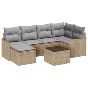 vidaXL Garten-Sofa-Set mit Kissen 7 pcs Beige und Hellgrau Poly Rattan