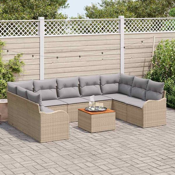 vidaXL Gartensofa-set mit Kissen 10 pcs Beige Poly-Rattan
