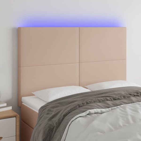 vidaXL LED Kopfteil Cappuccino-Braun 144x5x118/128cm Kunstleder