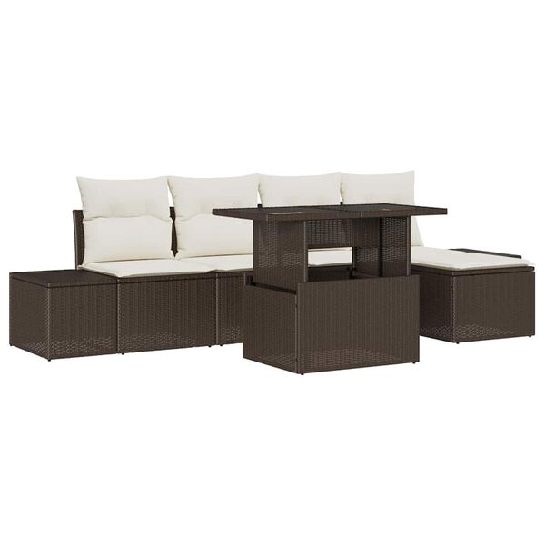 vidaXL Gartensofa-set mit Kissen 6 pcs Braun und Creme Poly-Rattan