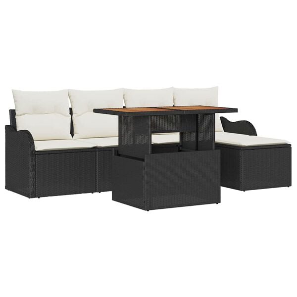 vidaXL Garten-Sofa-Set mit Speicher 6 pcs Schwarz Poly Rattan