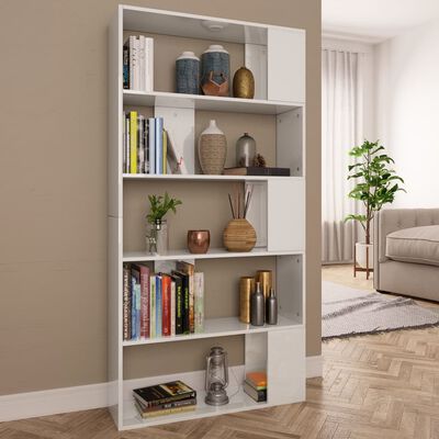 vidaXL Bücherregal/Raumteiler Hochglanz-Weiß 80x24x159 cm