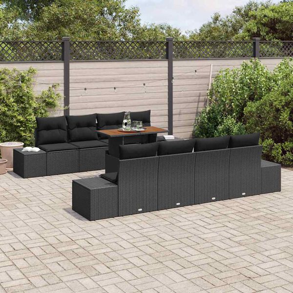 vidaXL Garten Essgruppe mit Kissen mit Kissen 9 pcs Schwarz und Braun