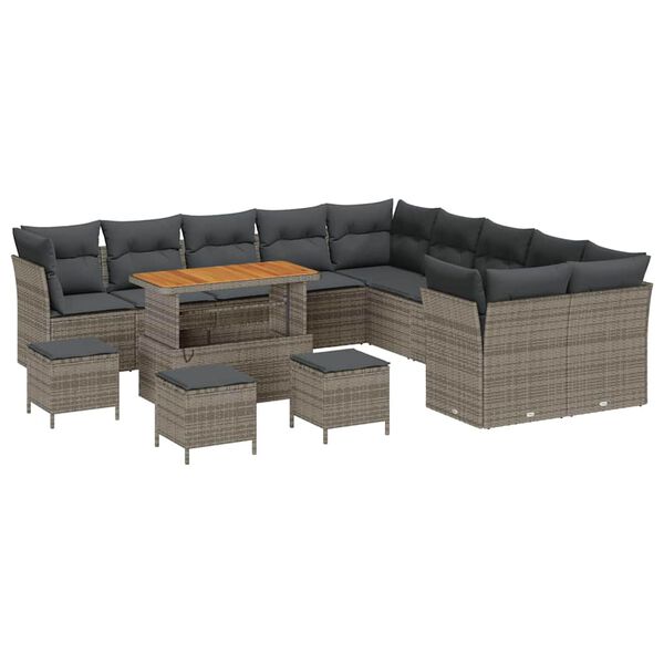 vidaXL Gartensofa-set mit Kissen 14 pcs Grau Poly-Rattan