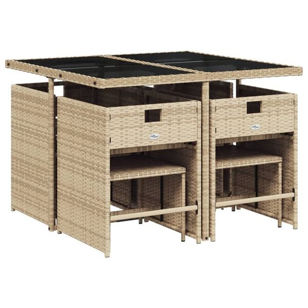 vidaXL 9-tlg. Garten-Essgruppe mit Kissen Beige Poly Rattan