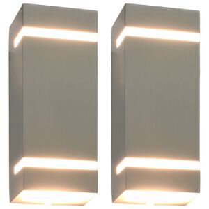 vidaXL Au&szlig;enwandleuchten 2 Stk. 35 W Silbern Rechteckig