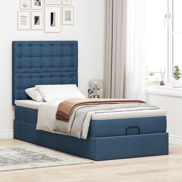 vidaXL Ottoman-Bett mit Matratze Blau 90x190 cm Stoff