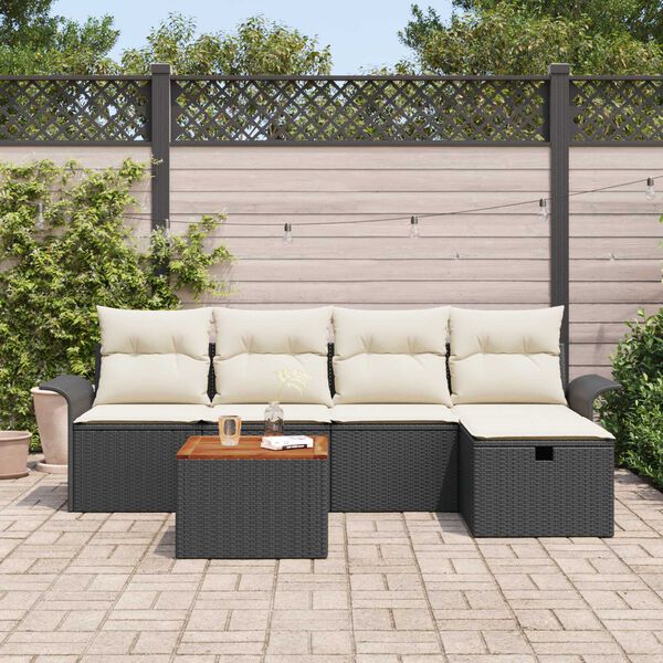 vidaXL Gartensofa-set mit Kissen 6 pcs Schwarz Poly-Rattan
