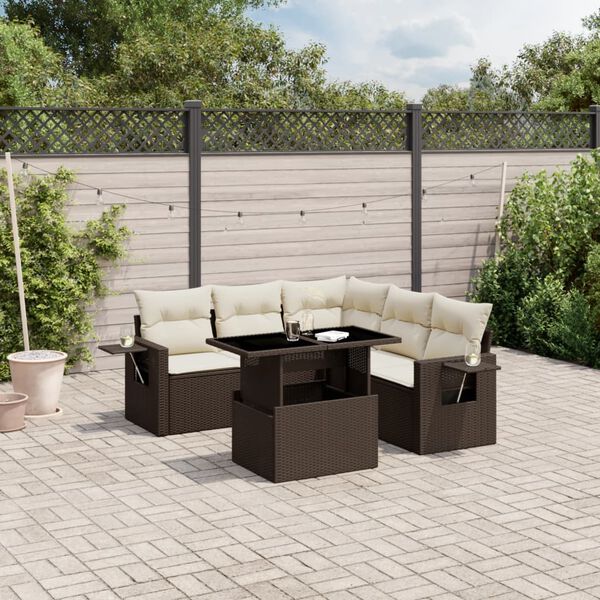 vidaXL 6-tlg. Garten-Sofagarnitur mit Kissen Braun Poly Rattan