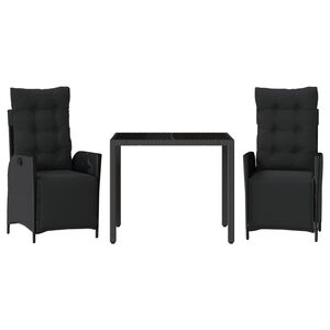 vidaXL 3-tlg. Garten-Essgruppe mit Kissen Schwarz Poly Rattan