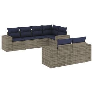 vidaXL 7-teiliges Gartensofa-Set mit Kissen, grau, Polyrattan