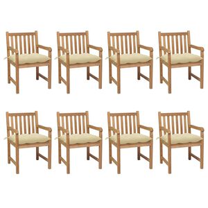 vidaXL Gartenst&uuml;hle 8 Stk. mit Cremewei&szlig;en Kissen Massivholz Teak