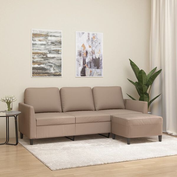 vidaXL 3-Sitzer-Sofa mit Hocker Cappuccino-Braun 180 cm Kunstleder