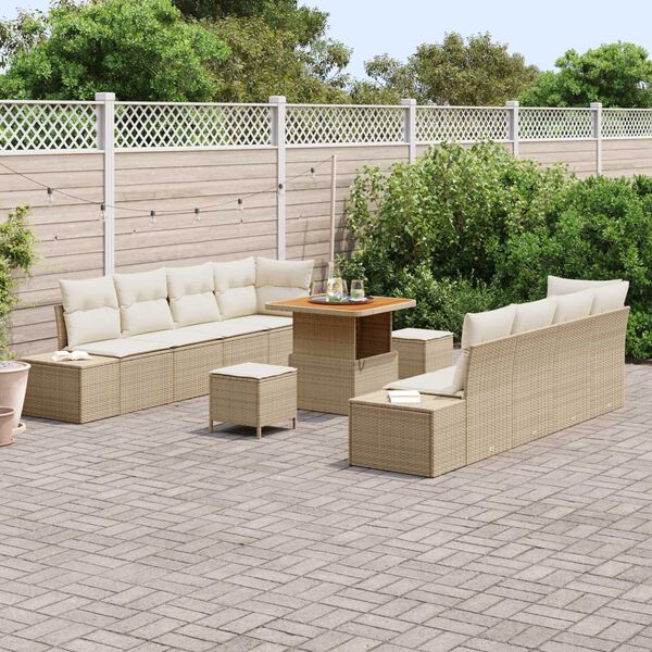 vidaXL Gartensofa-set mit Kissen 11 pcs Beige Poly-Rattan