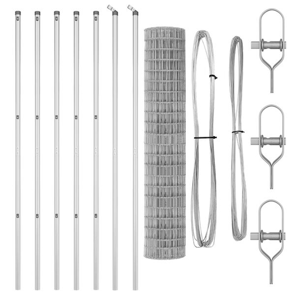 vidaXL Zaun mit Pfosten Silber 1,5 x 10 m Stahl und PVC