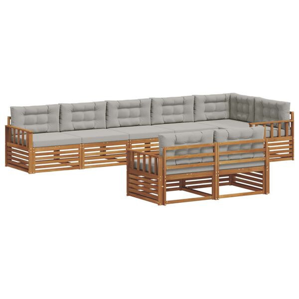 vidaXL Outdoor-Sofagarnitur mit Kissen 8 pcs Nat&uuml;rlich und Hellgrau