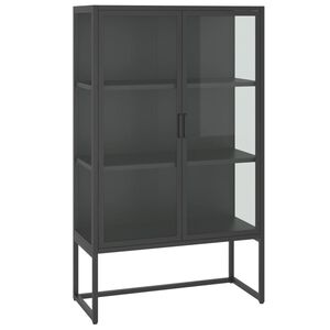 vidaXL Highboard Anthrazit 80x35x135 cm Stahl und Geh&auml;rtetes Glas