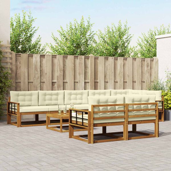 vidaXL Outdoor-Sofagarnitur mit Kissen 9 pcs Natur und Creme