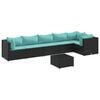 vidaXL 7-tlg. Garten-Lounge-Set mit Kissen Schwarz Poly Rattan