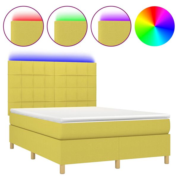 vidaXL Boxspringbett mit Matratze & LED Gr&uuml;n 140x190 cm Stoff