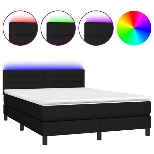 vidaXL Boxspringbett mit Matratze & LED Schwarz 140x190 cm Stoff