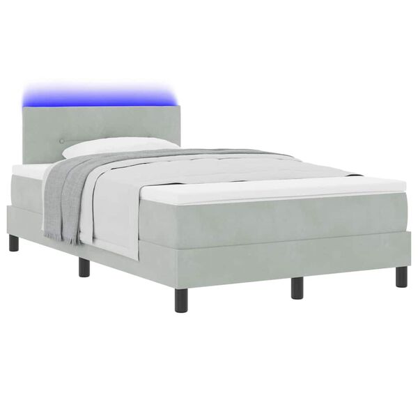 vidaXL LED Boxspringbett mit Matratze Hellgrau 120 x 200 cm Samt