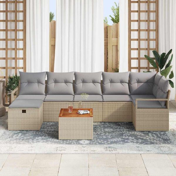 vidaXL Gartensofa-set mit Kissen mit Speicher 8 pcs Beige Poly-Rattan