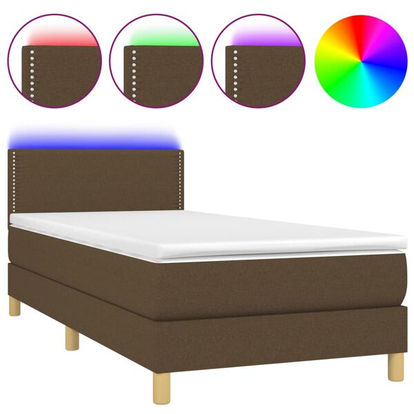 vidaXL Boxspringbett mit Matratze & LED Dunkelbraun 100x200 cm Stoff