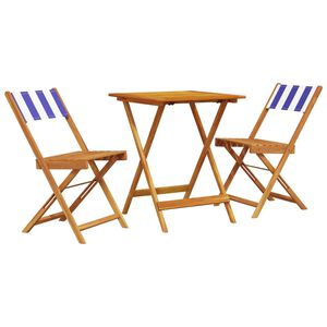 vidaXL 3-tlg. Bistro-Set Blau und Wei&szlig; Stoff und Massivholz