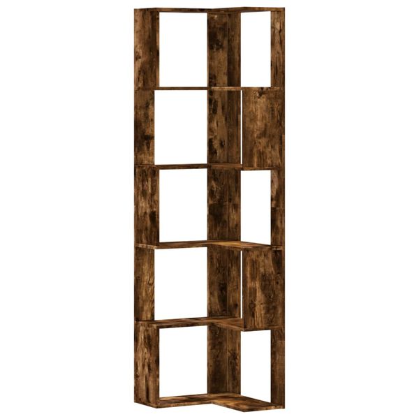 vidaXL Eck-B&uuml;cherregal 5 B&ouml;den R&auml;uchereiche 50x50x179 cm Holzwerkstoff