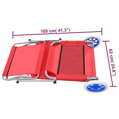 vidaXL Sonnenliege Klappbar mit Sonnenschutz und Rädern Stahl Rot