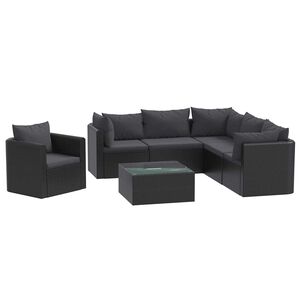 vidaXL 7-tlg. Garten-Lounge-Set mit Auflagen Poly Rattan Schwarz