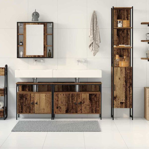 vidaXL Badezimmerm&ouml;bel-Set mit Regal 4 pcs Altholz Holzwerkstoff