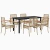 vidaXL 7-tlg. Garten-Essgruppe mit Kissen Beige Poly Rattan
