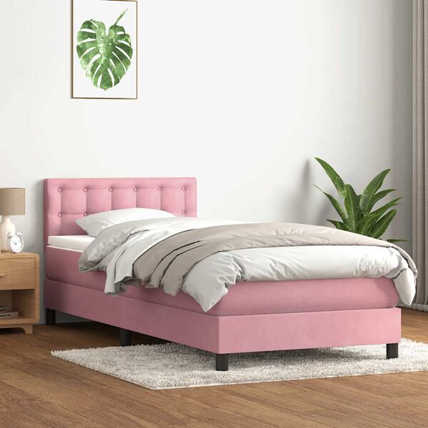 vidaXL Boxspringbett mit Matratze Rosa 100x210 cm Samt