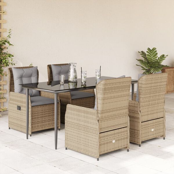 vidaXL 5-tlg. Garten-Essgruppe mit Kissen Beige Poly Rattan