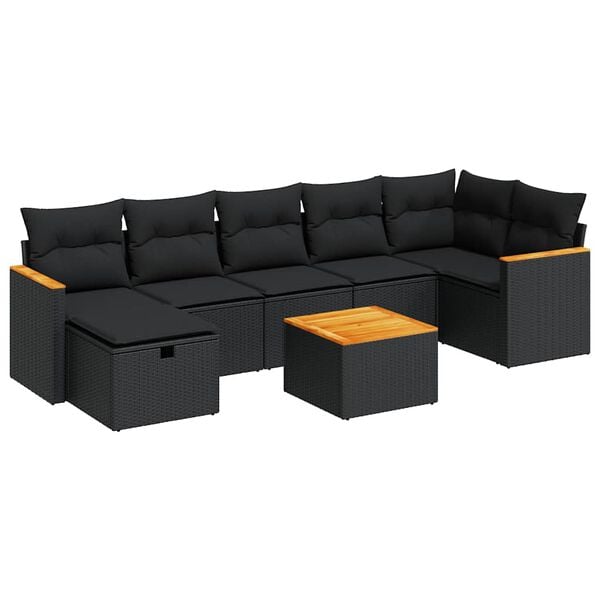 vidaXL 8-tlg. Garten-Sofagarnitur mit Kissen Schwarz Poly Rattan
