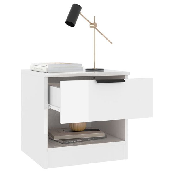 vidaXL Nachttische 2 Stk. Hochglanz-Wei&szlig; Holzwerkstoff