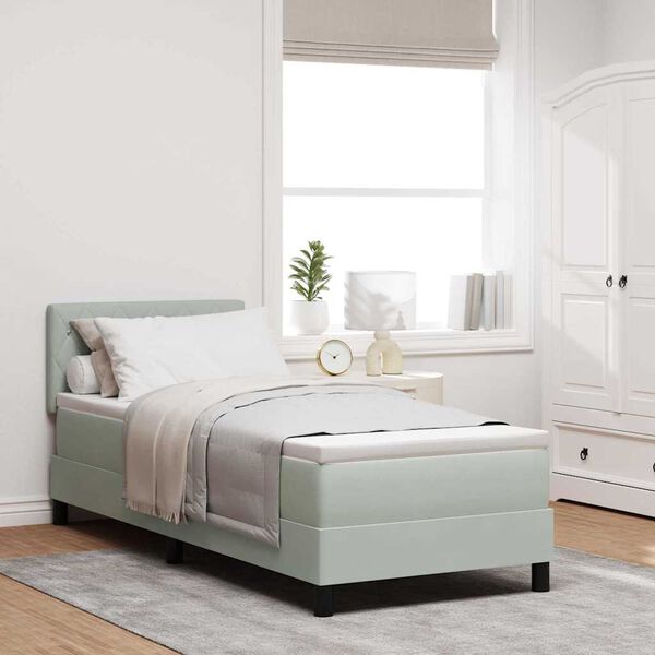 vidaXL LED Boxspringbett mit Matratze Hellgrau 80 x 200 cm Samt