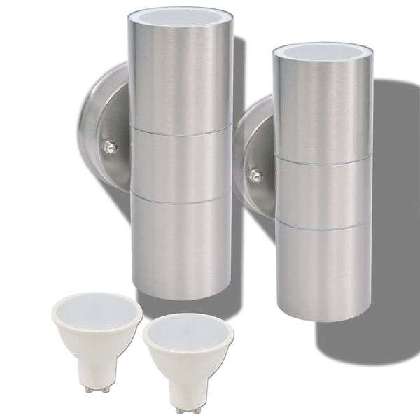 vidaXL LED-Au&szlig;enwandleuchten 2 Stk. Edelstahl Auf-/Abw&auml;rts