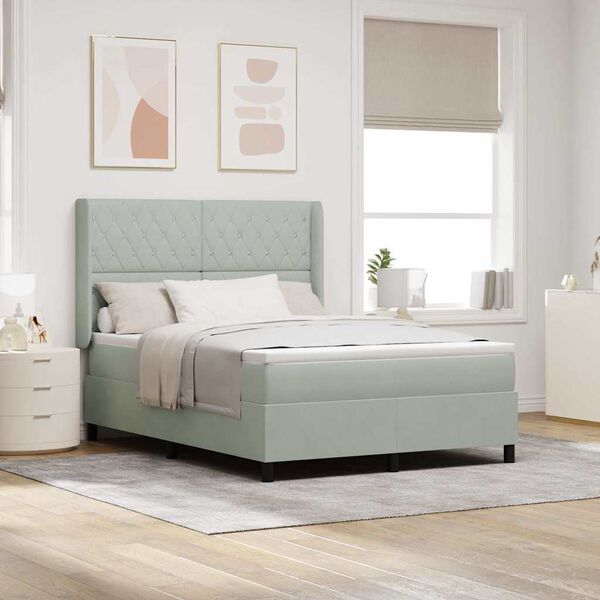 vidaXL Boxspringbett mit LED-Lichtleisten Hellgrau 140 x 200 cm Samt