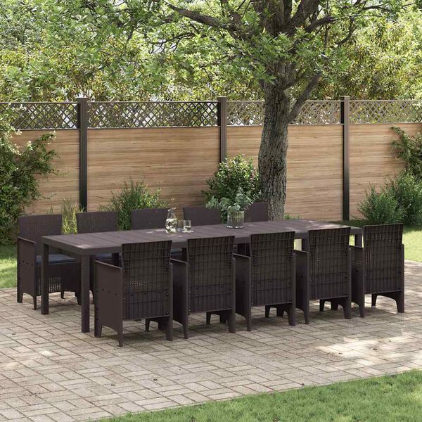 vidaXL Garten Essgruppe mit Kissen 11 pcs Braun und Anthrazit Rattan