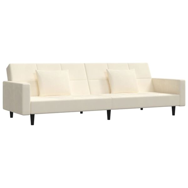 vidaXL Schlafsofa 2-Sitzer mit 2 Kissen & Hocker Creme Samt