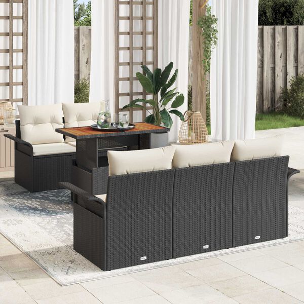 vidaXL Gartensofa-set mit Kissen 6 pcs Schwarz und Creme Poly-Rattan