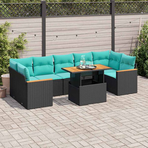 vidaXL 8-tlg. Garten-Sofagarnitur mit Kissen Schwarz Poly Rattan