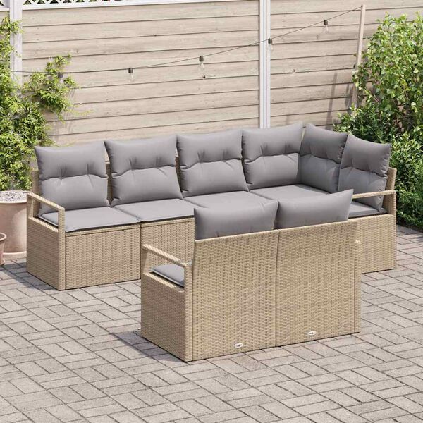 vidaXL Sofa Set mit Kissen 7 pcs Beige Poly Rattan