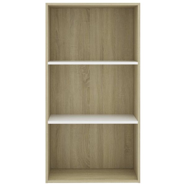 vidaXL B&uuml;cherregal 3 F&auml;cher Wei&szlig; Sonoma-Eiche 60x30x114 cm