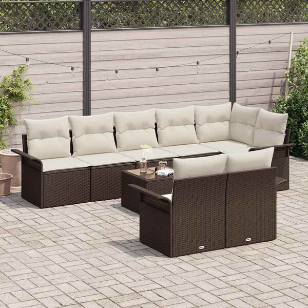 vidaXL Gartensofa-set mit Kissen 9 pcs Braun Poly-Rattan